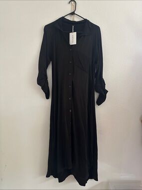 YFB Black Satin Shirt Dress
